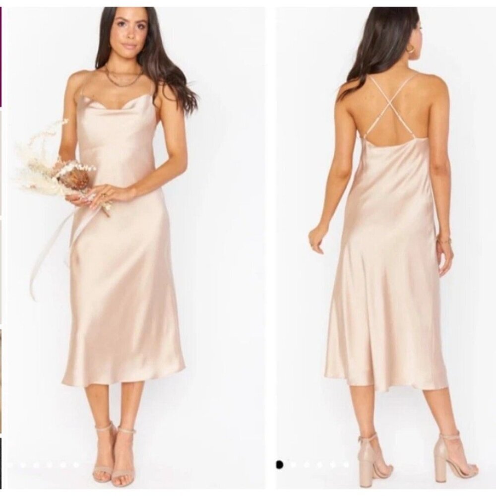 Show Me Your Mumu Weddings Satin Cowl Neck Maxi Dress Small Champagne Luxe